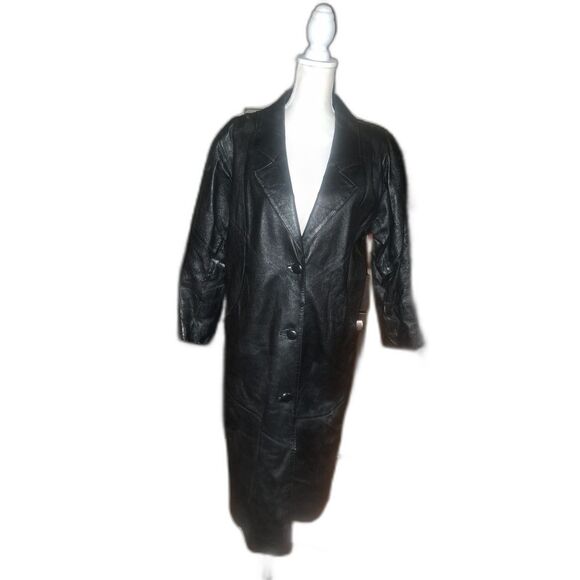 GORGEOUS THICK Matrix style Liz Baker Essentials Leather Black TrenchCoat Sz S-M - Picture 2 of 12